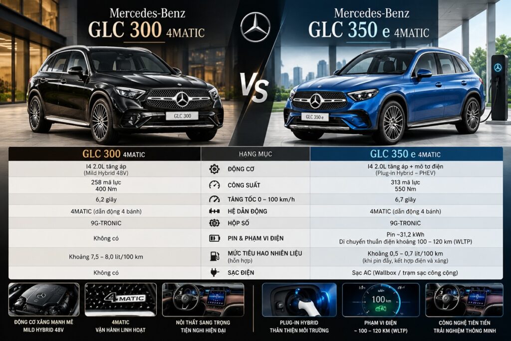 so sánh GLC 300 và GLC 350 e có gì khác nhau